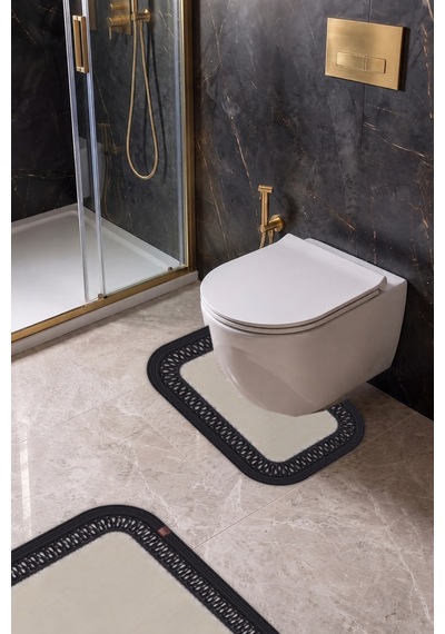 Banyo Paspası Takımı 70x110+50x70 Cm İç Trikot Ekru & Siyah