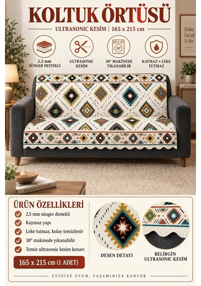 Çok Amaçlı Kadife Koltuk Örtüsü Kaymaz Süngerli 165x215 Cm Modern Bohem Çekyat Şalı Piknik Masa Örtüsü Alk13 Bej
