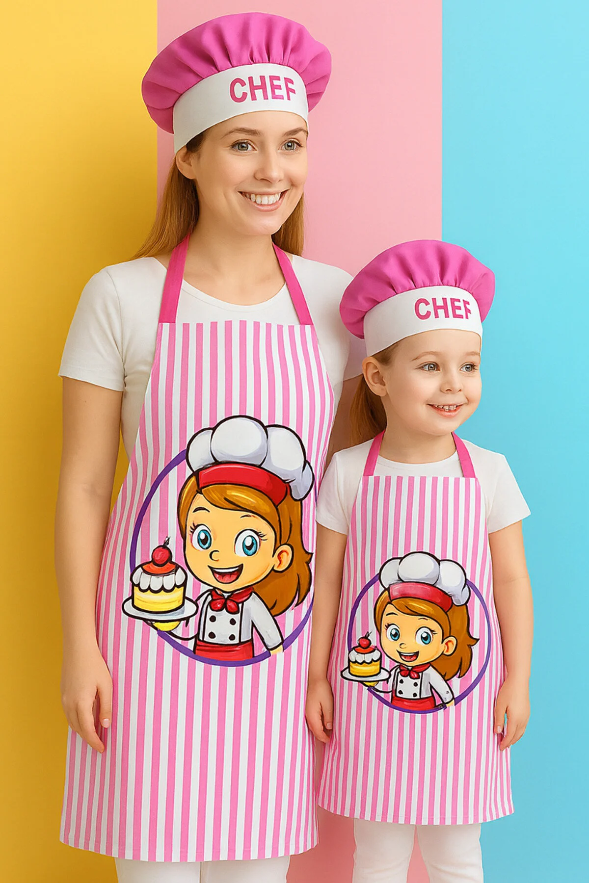Ays Home Anne Çocuk Şapkalı Pembe Önlük Seti 2 Şapka 2 Önlük Pembe
