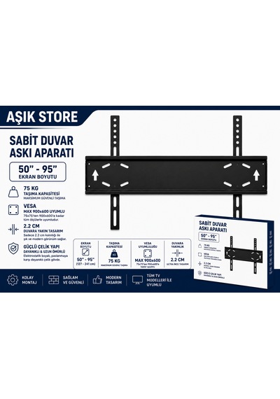 Sabit Tv Askı Aparatı 50 95" Vesa 900 600 75 Kg