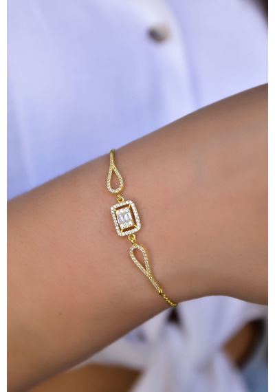 Papatya Silver 925 Ayar Gümüş Gold Kaplama Baget Taşlı Bileklik