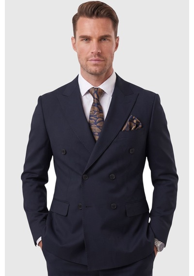 Deepsea Erkek Slim Fit Kruvaze Lacivert Takım Elbise Likralı Spor Şık Business 2702414