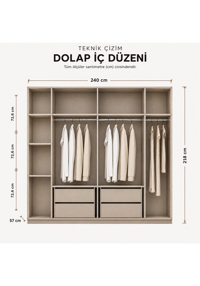 Free Home Asmin Kum Beji Mdf Gardırop Elbise Dolabı 240x218x57 Kumbeji