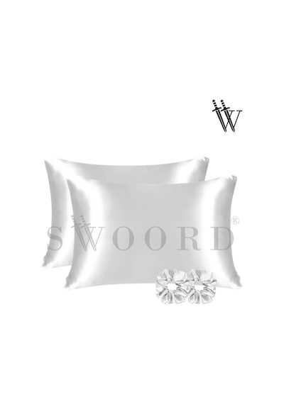 Swoord İpek Dokulu Saten Yastık Kılıfı Beyaz 2 Adet 50x70cm 2 Adet Saten Tokalı Beyaz