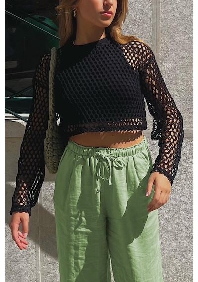 Madmext Yeşil Beli Büzgülü Wide Leg Kumaş Pantolon Mg1950-yeşil Yeşil