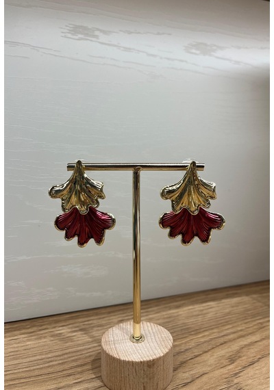Bordo Gold Yaprak Küpe Çok Renkli