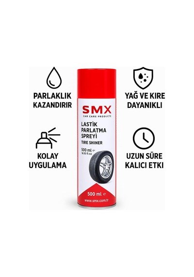 Smx Lastik Parlatma Spreyi 500 Ml Parlak Görünüm, Yağ Ve Kire Dayanıklı Formül