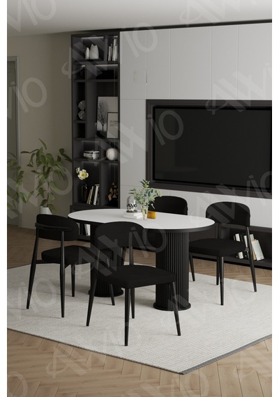 Avvio Norm Bohem Ayak Siyah Polo Sandalye 80x140 Mutfak Masa Sandalye Takımı Beyaz