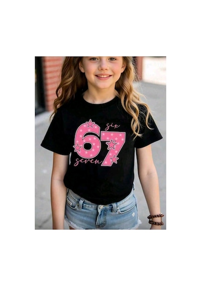 Stil X Sıx Seven Baskılı Kız Çocuk Tshırt, 67 Tasarımlı Siyah-8
