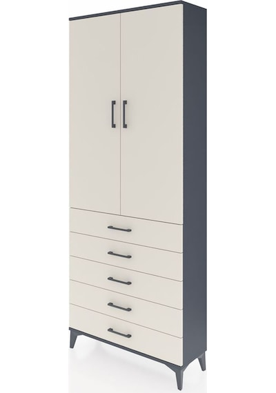 Arges Dolap 3 Raflı 5 Çekmeceli 2 Kapaklı 88x30x221 Antrasit-aytaşı Antrasit