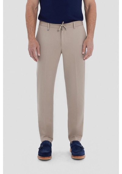Sabri Özel Erkek Bej Dar Kesim Slim Fit Dokuma Yan Cep Jogger Pantolon