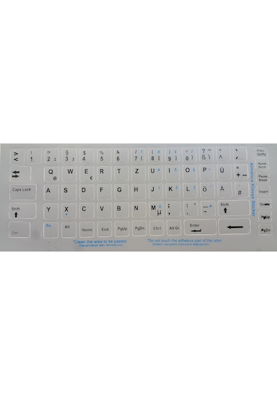 Almanca Gri Klavye Etiketi Çıkartma Harf Sticker Gri