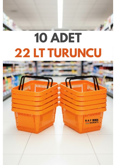 10 Adet / 22 Litre Plastik Market Alışveriş Sepeti Profesyonel Market Mağaza El Sepeti Turuncu