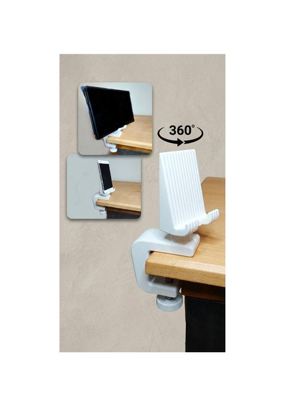 360 Döner Telefon Ve Tablet Standı Masa Kenarı Kelepçeli Tutucu