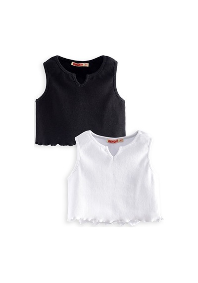 Denokids Kız Çocuk Siyah Beyaz Crop Atlet 2'li Takım Renkli