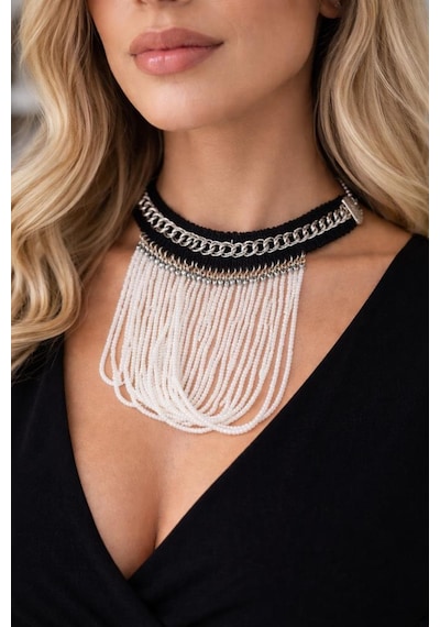 El Yapımı Boncuklu Zincir Detaylı Choker Kolye Şık Ve Modern Tasarım çok renkli