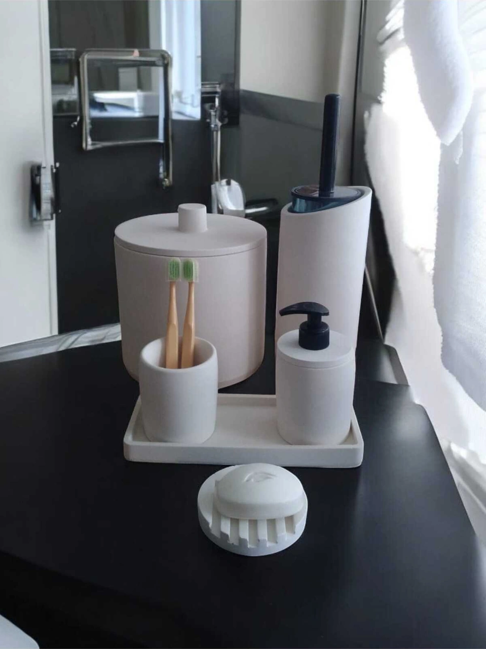 Kırık Beyaz Çöp Kovasi,banyo Seti Tuvalet Wc Sıvı Sabunluk Diş Fırçalığı Beton Aksesuar Takımı Beyaz