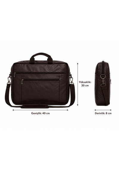 Mıno Tech Unisex Suni Deri Laptop Evrak Çantası Ayarlanabilir Omuz Askılı Acı Kahverengi