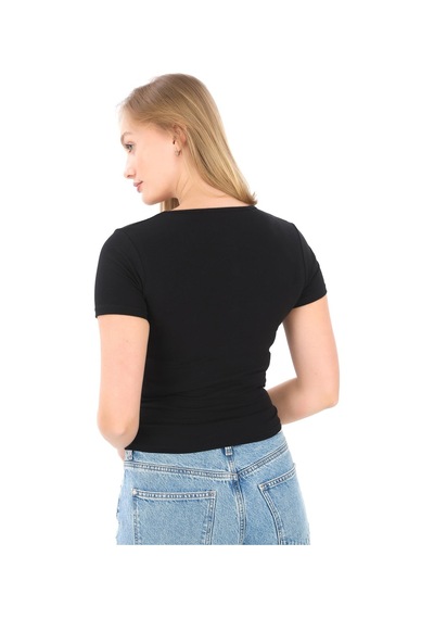 V Yaka Slim Fit Crop Tişört-siyah Siyah