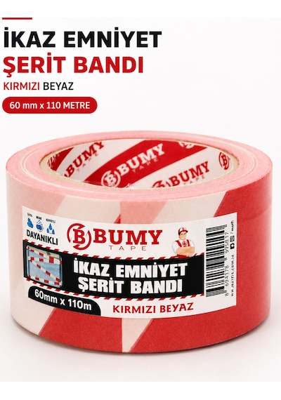 Kırmızı Beyaz Emniyet Şeridi İkaz Bandı 60 Mm X 110 Metre Uyarı Şerit Bantı Güvenlik Alan