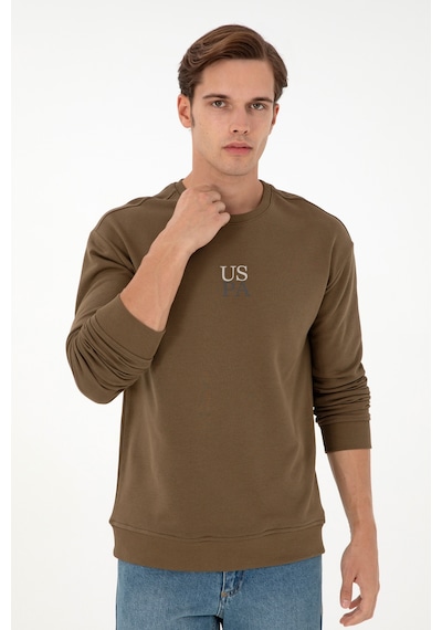 U.S. Polo Assn. Erkek Comfort Fit Bisiklet Yaka Haki Basic Sweatshirt 50293420-VR027