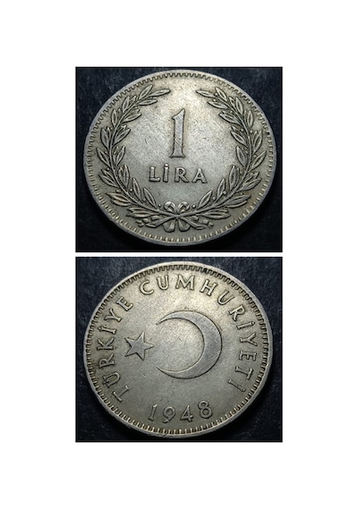 3996367e9d97cb87aa 1948 Gümüş 1 Lira 7,48 Gram Ççt+ Eski Madeni Para