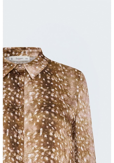Sateen Desenli Klasik Gömlek - Kahve-138007