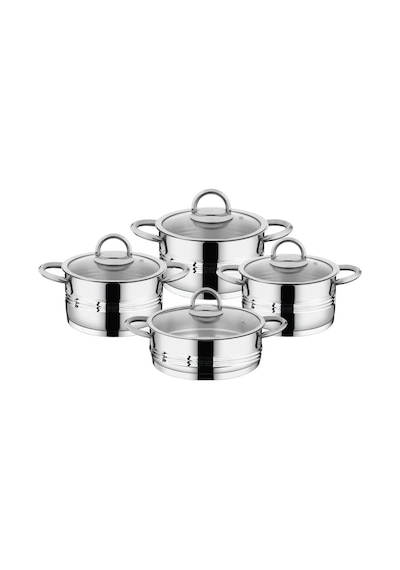 Silindir 8 Parça Çelik Tencere Seti Silver 1121 Inox Inox
