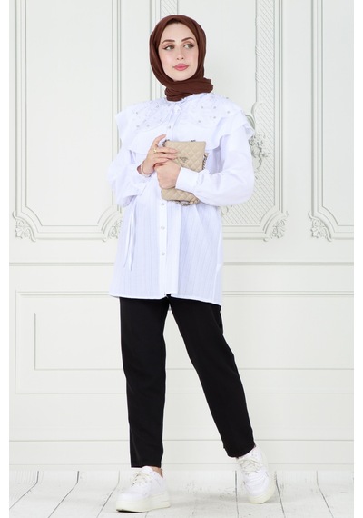 Sevitli Pelerinli İncili Tunik-beyaz-3935-beyaz Beyaz