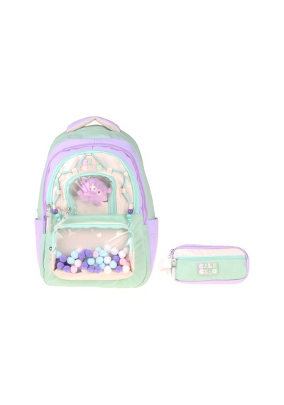 Calacilo Rainbow Kız Çocuk Rainbow Lila Yeşil Renkli Okul Sırt Çantası Ve Kalemlik Seti - Setcc-c4089c Çok Renkli