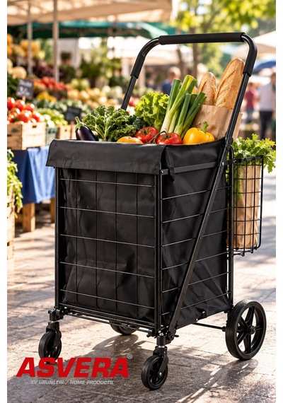 Asvera 80 Litre Katlanabilir Pazar Arabası Büyük Boy Alışveriş Arabası
