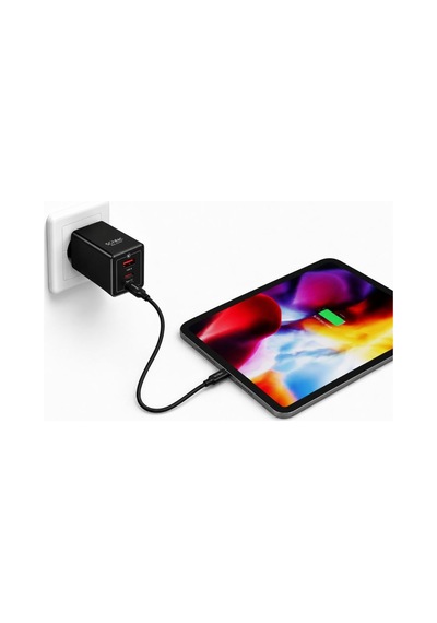 Schitec Gan 65w Ultra Hızlı Şarj Cihazı 3 Çıkışlı Usba / 2 X Type-c Hızlı Şarj Aleti Başlığı Hi-h05 Siyah