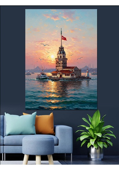 Ahşap Tablo İstanbul Kız Kulesi Gün Batımı
