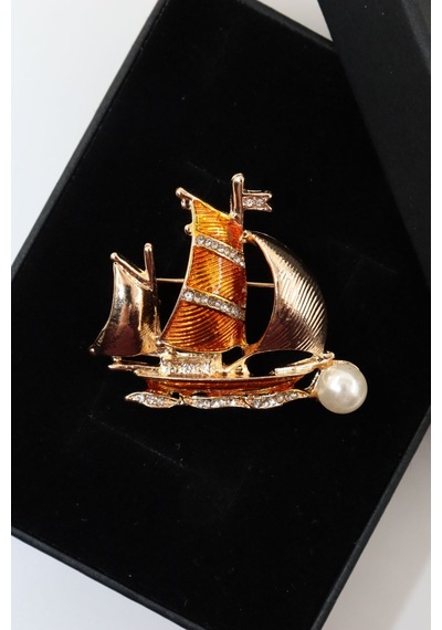 İncili Zirkon Taşlı Gemi Broş. Yaka İğnesi İncili Gemi Broş. Erkek Broş Kadın Broş. Gemi Broş. Gold