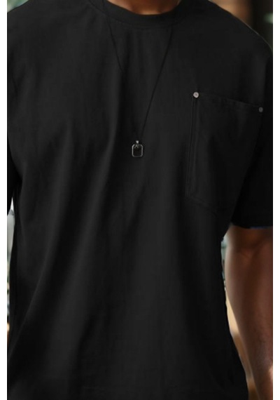 Balenbi Unisex Bisiklet Yaka Oversize Kalıp Penye Tişört 1004 Siyah 3 Siyah