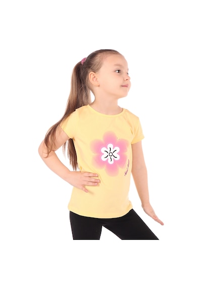 Toontoy Kids Kız Çocuk Baskılı Bisiklet Yaka Kısa Kollu Tişört Sarı