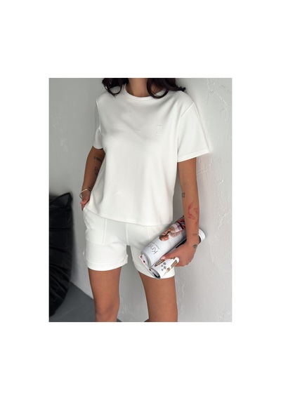 Gugus Kadın Kısa Şortlu/t-shirt 2li Takım Modal Kumaş Beyaz