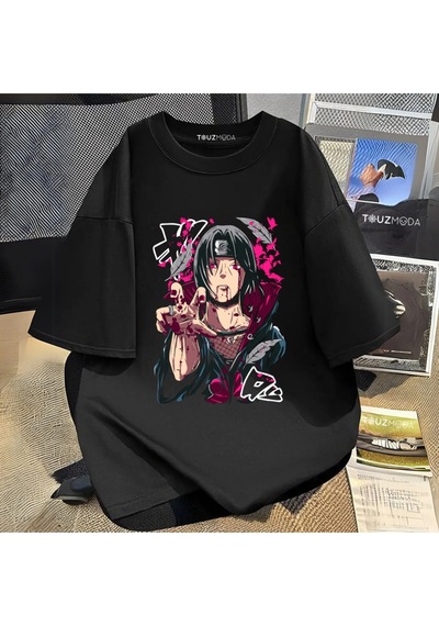 Startmore Anime Naruto İtachi Uchiha Baskılı Unisex Oversize Siyah