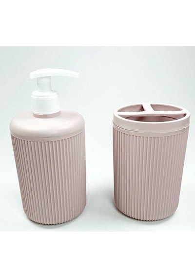 Plastik Sıvı Sabunluk Ve Diş Fırçalık Set Renk Pudra 12 Izgara