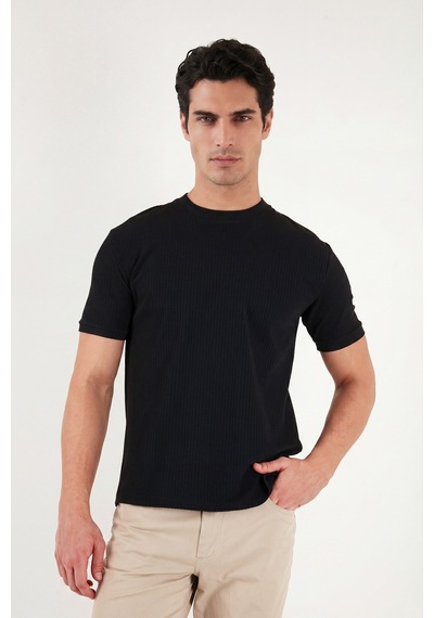Buratti Regular Fit Çizgili Dokulu Bisiklet Yaka T Shirt Erkek T Shirt 5904023 Siyah
