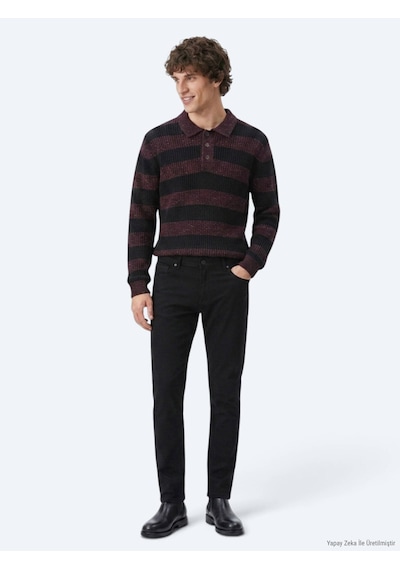 Kip Siyah Düz Dokuma Slim Fit Spor Pamuk Karışımlı Pantolon