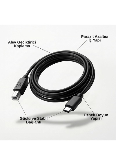 Type-c To Usb-b Yazıcı Tarayıcı Printer Kablosu 1.5 Metre - Pc Ve Laptop İle Yazıcı Ara Bağlantı Data Kablosu - Usb 2.0 Hızlı Ve Stabil Yazdırma - Kolay Kullanım - Usb-c Printer Kablosu
