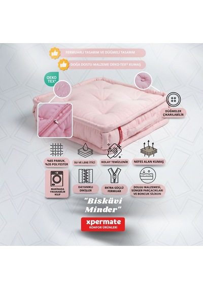 Xpermate Bisküvi Minder Petek Önü Fransız 55x55x14 Pembe