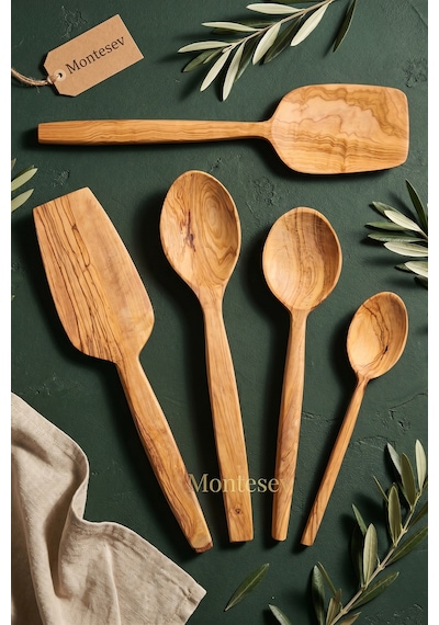 Zeytin Ağacı Ahşap Tahta Kaşık Spatula Seti Zeytin Ağacı Ağaç Kaşık Ynzyt-601 Kahverengi