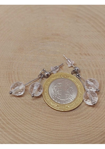 Doğaltaş Silver Çelik Küpe - Kristal Kuvars Taşı Kiraz Serisi 55670 Çok Renkli