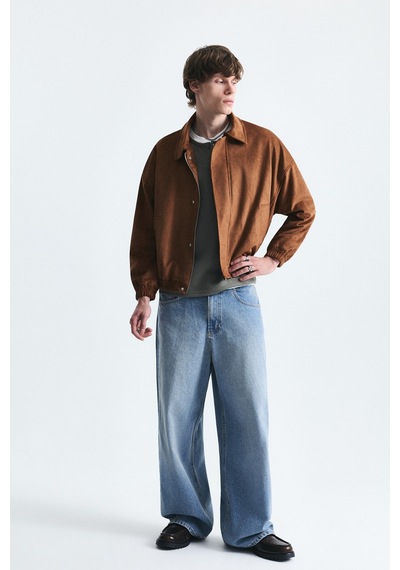 Vamos Oversize Polo Yaka Suni Süet Mont Camel