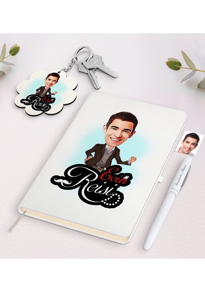 Kişiye Özel Evin Reisi Karikatürlü Beyaz Defter Kalem Ve Anahtarl N11.11839