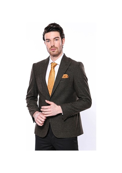 Sivri Yaka Tek Düğme Haki Slim Fit Ceket Wessi 001