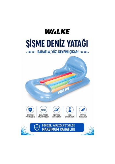 Walke Aqua Lounge Mavi Şişme Deniz Yatağı Sırt Destekli Havuz Ve Deniz Şezlongu 13102 Mavi