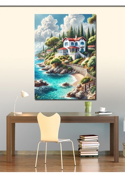 Kanvas Tablo Deniz Kıyısındaki Villa 100cmx140cm